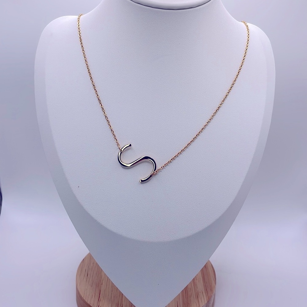 18K Gold Plated Initial Letter “S” Pendant Necklace